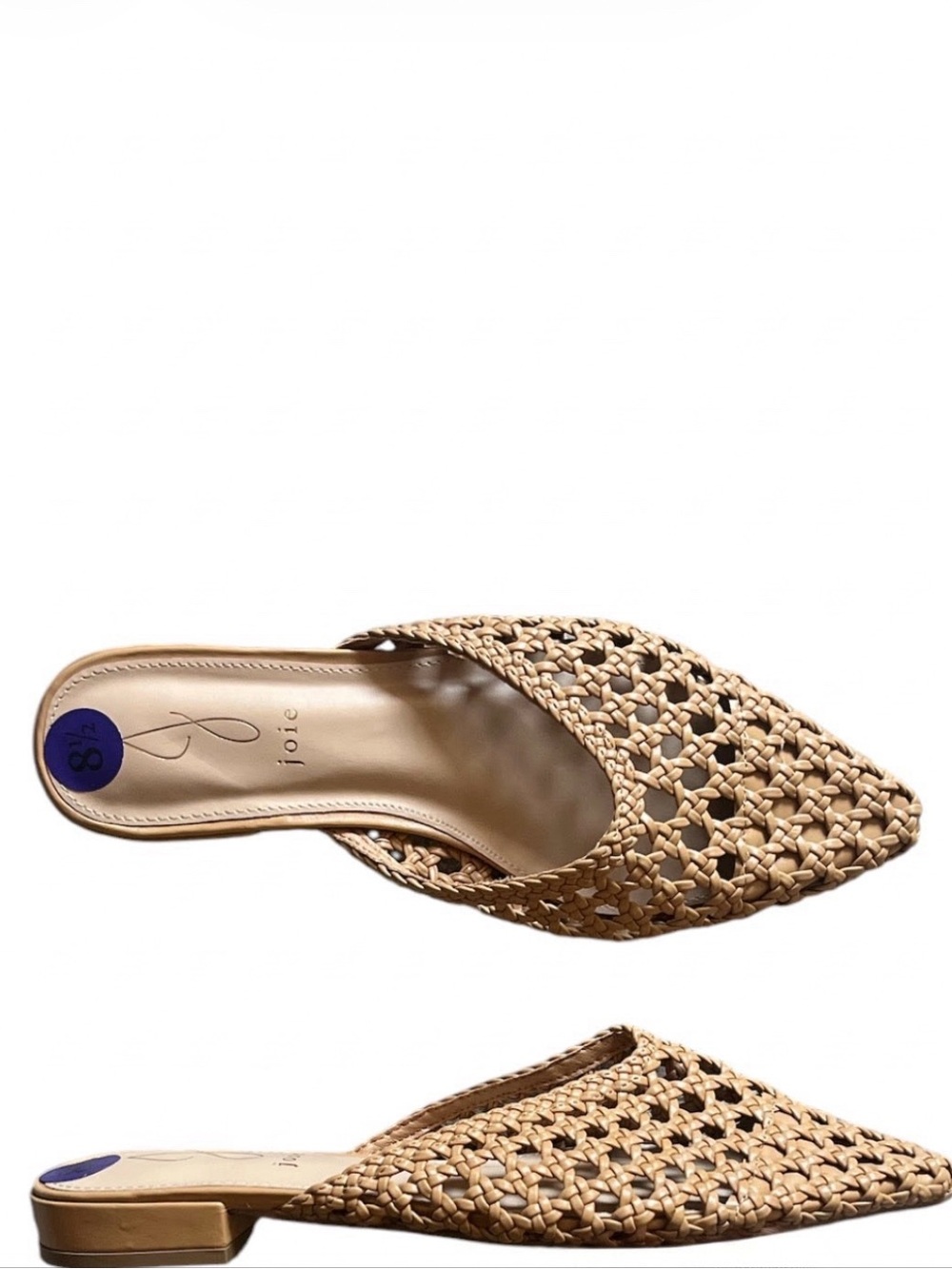 Joie Behold Tan Woven Slip-On Flat Mule Slides Sz 8.5